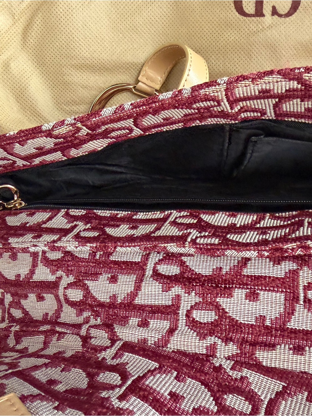 Dior Burgundy and White Saddle Bag with Gold Hardware - Picture 5 of 5